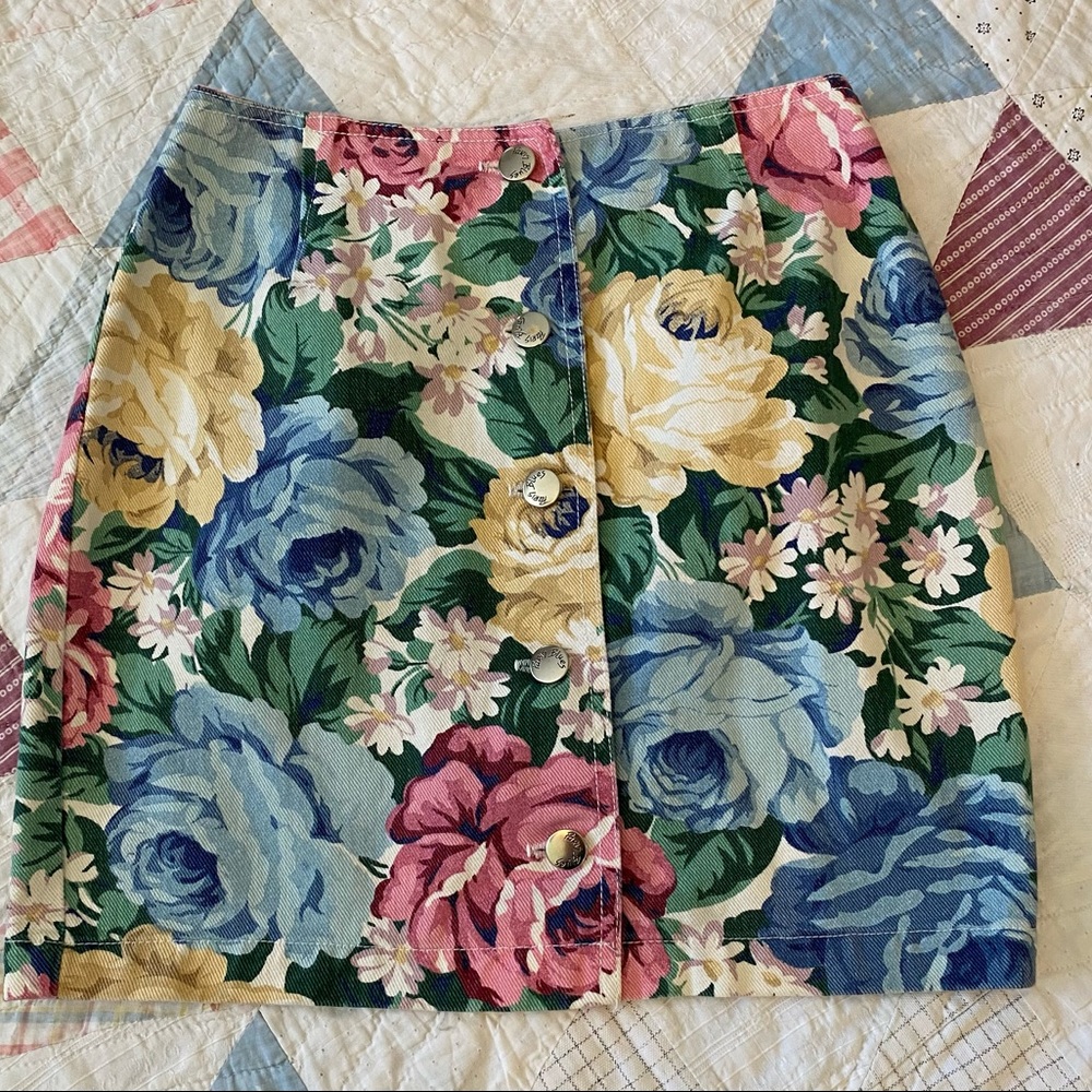 Vintage Paris Blues Floral Denim Skirt